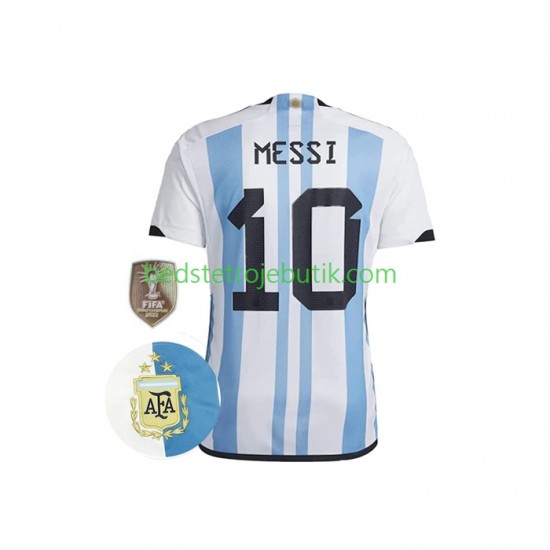Argentina Messi 10 3 Stars Mænd Hjemmebane Fodboldtrøje World Cup 2022 Kortærmet