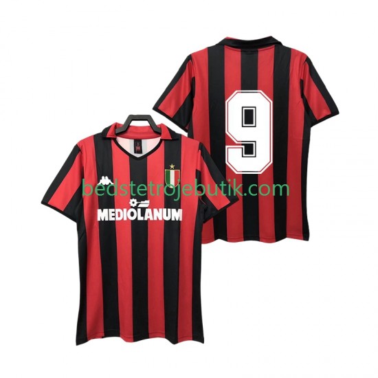 AC Milan 9 1988 1989 Retro Mænd Hjemmebane Fodboldtrøje Kortærmet