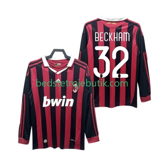 AC Milan BECKHAM 32 2009 Retro Mænd Hjemmebane Fodboldtrøje 2010 Langærmet