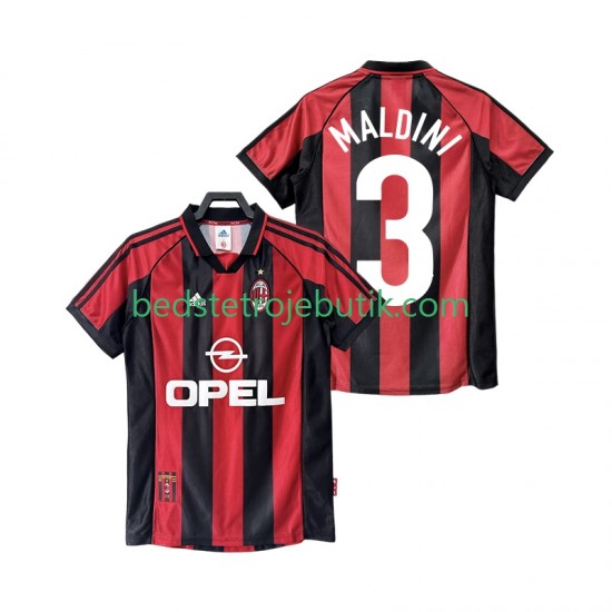 AC Milan MALDINI 3 Retro Mænd Hjemmebane Fodboldtrøje 1999 1998 Kortærmet