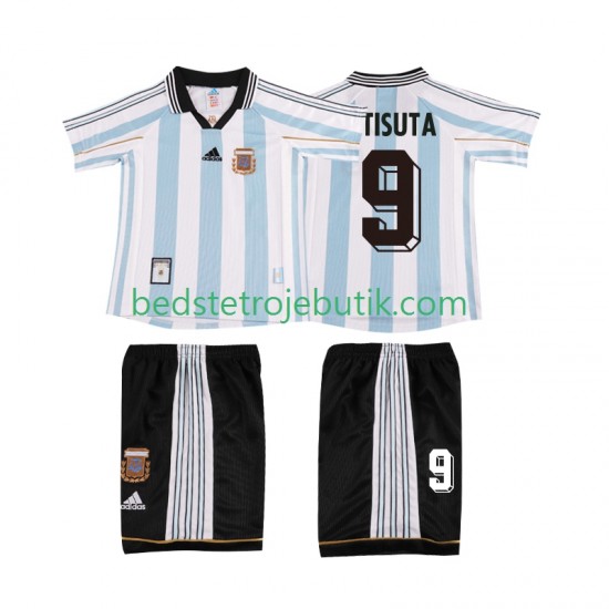 Argentina BATISUTA 9 Retro Børn Hjemmebane Fodboldtrøje 1998 Kortærmet