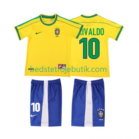 Brasilien RIVALDO 10 Retro Børn Hjemmebane Fodboldtrøje 1998 Kortærmet
