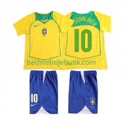 Brasilien RONALOINHO 10 Retro Børn Hjemmebane Fodboldtrøje 2004 Kortærmet