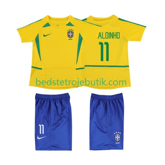 Brasilien RONALOINHO 11 Retro Børn Hjemmebane Fodboldtrøje 2002 Kortærmet