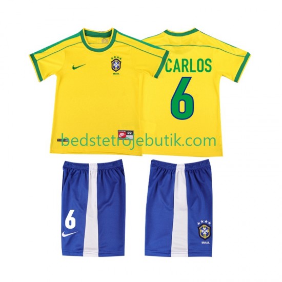 Brasilien Roberto Carlos 6 Retro Børn Hjemmebane Fodboldtrøje 1998 Kortærmet