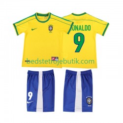 Brasilien Ronaldo 9 Retro Børn Hjemmebane Fodboldtrøje 1998 Kortærmet