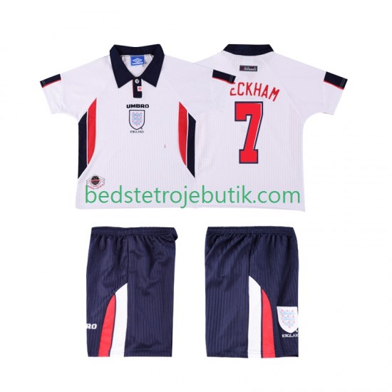 England Beckham 7 Retro Børn Hjemmebane Fodboldtrøje 1998 Kortærmet