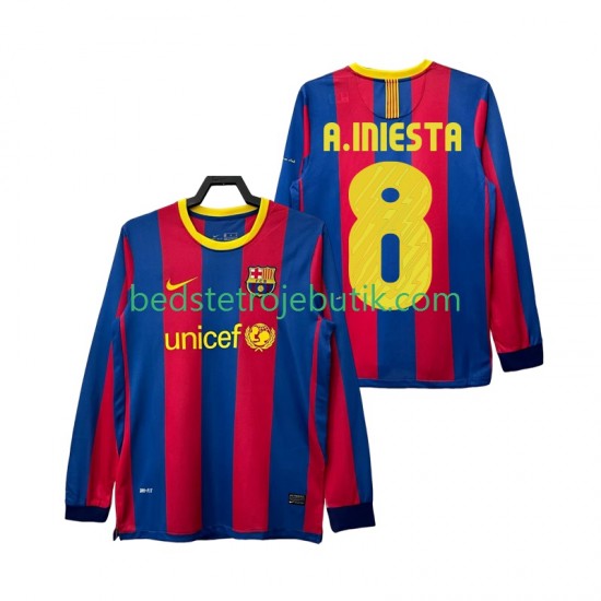 FC Barcelona A INIESTA 8 Retro Mænd Hjemmebane Fodboldtrøje 2011 2010 Langærmet
