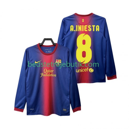 FC Barcelona A INIESTA 8 2012 2013 Retro Mænd Hjemmebane Fodboldtrøje Langærmet