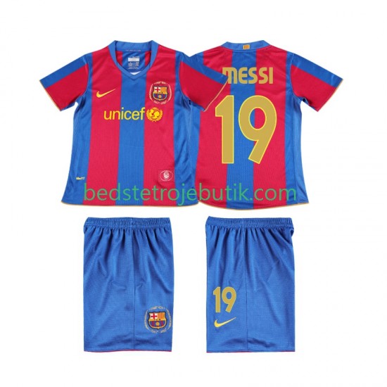 FC Barcelona Lionel Messi 19 2007 Retro Børn Hjemmebane Fodboldtrøje 2008 Kortærmet
