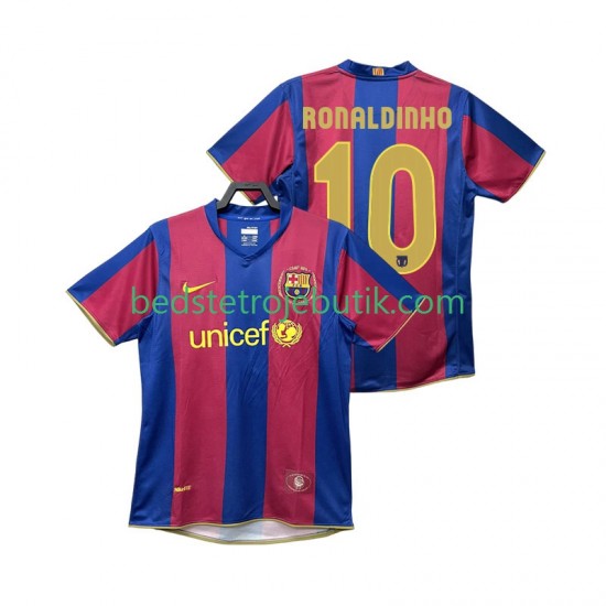 FC Barcelona RONALDINHO 10 2007 Retro Mænd Hjemmebane Fodboldtrøje 2008 Kortærmet