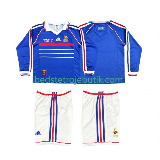Frankrig Retro Børn Hjemmebane Fodboldtrøje 1998 Langærmet