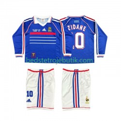 Frankrig ZINANE 10 Retro Børn Hjemmebane Fodboldtrøje 1998 Langærmet
