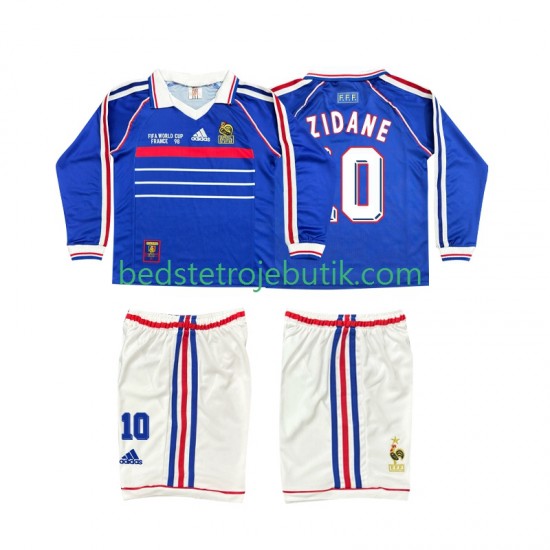 Frankrig ZINANE 10 Retro Børn Hjemmebane Fodboldtrøje 1998 Langærmet