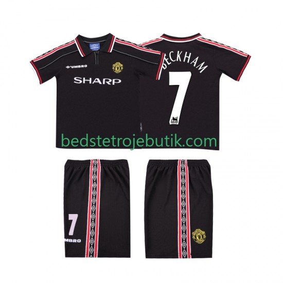 Manchester United Beckham 7 Retro Børn Udebane Fodboldtrøje 1999 1998 Kortærmet
