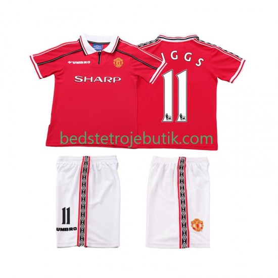 Manchester United Giggs 11 Retro Børn Hjemmebane Fodboldtrøje 1999 1998 Kortærmet