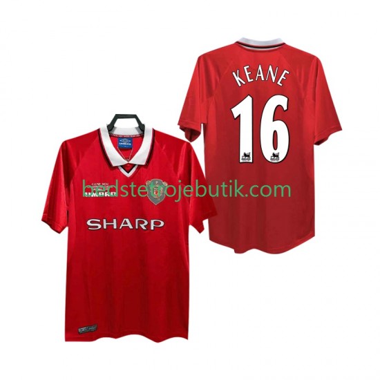 Manchester United Keane 16 2000 Retro Mænd Hjemmebane Fodboldtrøje 1999 Kortærmet