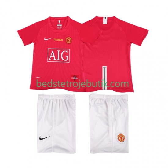 Manchester United Champions League 2007 Retro Børn Hjemmebane Fodboldtrøje 2008 Kortærmet
