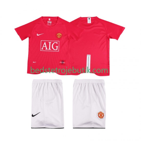 Manchester United Premier League 2007 Retro Børn Hjemmebane Fodboldtrøje 2008 Kortærmet