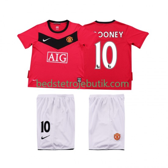 Manchester United Rooney 10 2009 Retro Børn Hjemmebane Fodboldtrøje 2010 Kortærmet