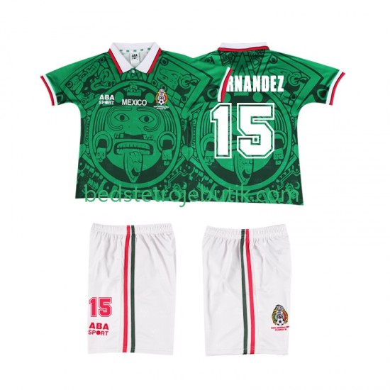 Mexico HERNANDEZ 15 Retro Børn Hjemmebane Fodboldtrøje 1998 Kortærmet