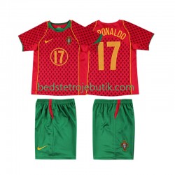 Portugal Cristiano Ronaldo 17 Retro Børn Hjemmebane Fodboldtrøje 2004 Kortærmet