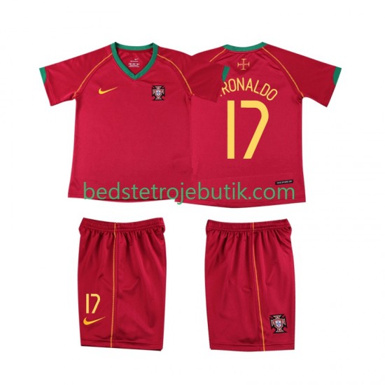 Portugal Cristiano Ronaldo 17 Retro Børn Hjemmebane Fodboldtrøje 2006 Kortærmet