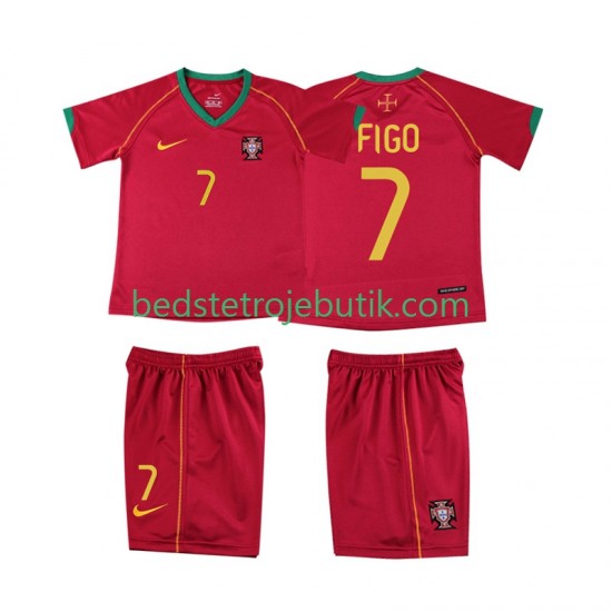 Portugal FIGO 7 Retro Børn Hjemmebane Fodboldtrøje 2006 Kortærmet