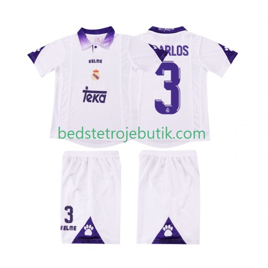 Real Madrid R CARLOS 3 1997 Retro Børn Hjemmebane Fodboldtrøje 1998 Kortærmet