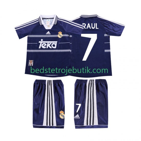 Real Madrid RAUL 7 Retro Børn Udebane Fodboldtrøje 1999 1998 Kortærmet