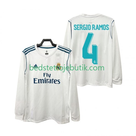 Real Madrid SERGIO RAMOS 4 2017 2018 Retro Mænd Hjemmebane Fodboldtrøje Langærmet