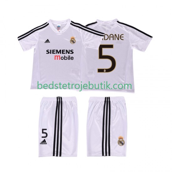 Real Madrid ZIDANE 5 5 Retro Børn Hjemmebane Fodboldtrøje 2004 2002 Kortærmet