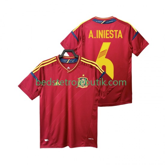 Spanien Andres Iniesta 6 2012 Retro Mænd Hjemmebane Fodboldtrøje Kortærmet