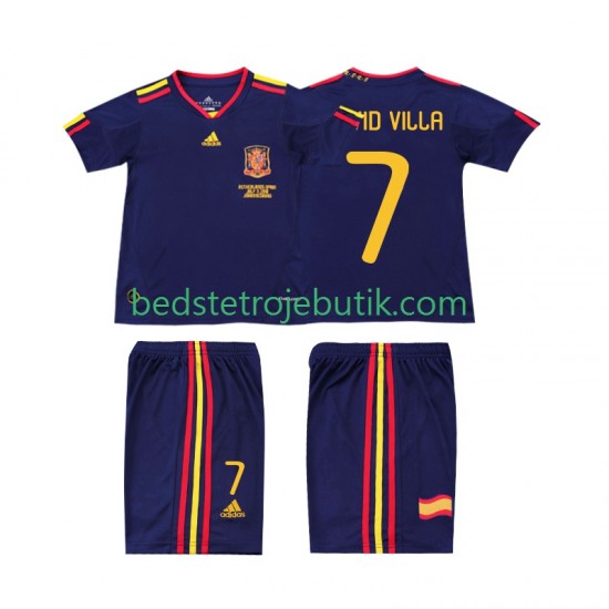 Spanien DAVID VILLA 7 Retro Børn Udebane Fodboldtrøje 2010 Kortærmet
