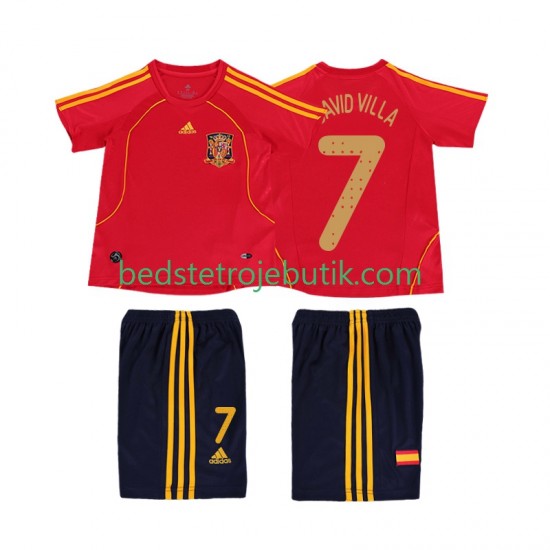 Spanien DAVID VILLA 7 Retro Børn Hjemmebane Fodboldtrøje 2008 Kortærmet