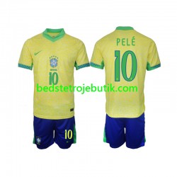Brasilien PELE 10 Børn Hjemmebane Fodboldtrøje 2024 Kortærmet