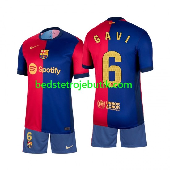 FC Barcelona Gavi 6 Børn Hjemmebane Fodboldtrøje 2024-2025 Kortærmet