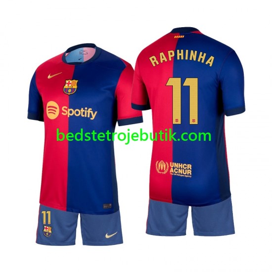 FC Barcelona Raphinha 11 Børn Hjemmebane Fodboldtrøje 2024-2025 Kortærmet