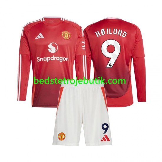 Manchester United Rasmus Hojlund 9 Børn Hjemmebane Fodboldtrøje 2024-2025 Langærmet