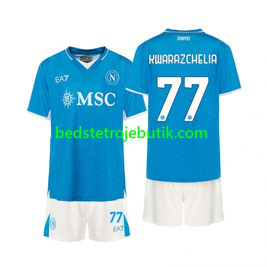 Napoli Khvicha Kvaratskhelia 77 Børn Hjemmebane Fodboldtrøje 2024-2025 Kortærmet