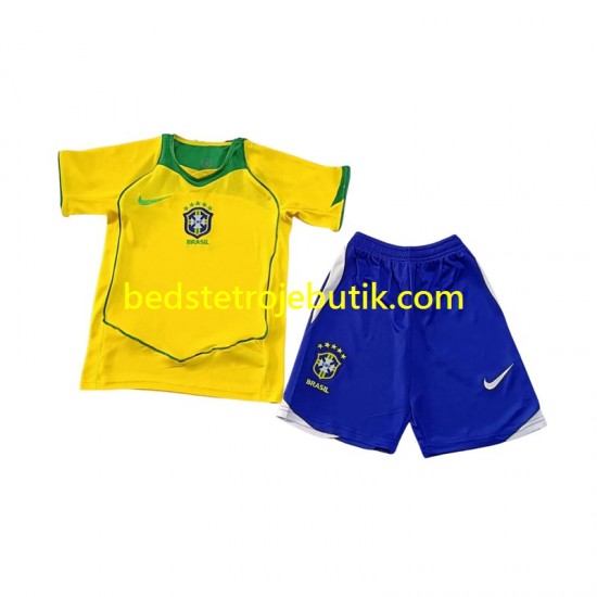 Brasilien Retro Børn Hjemmebane Fodboldtrøje 2004 Kortærmet