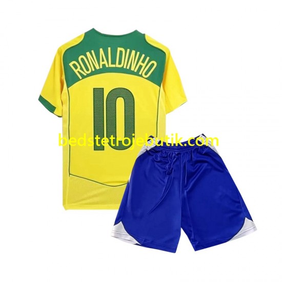 Brasilien Ronaldiho 10 Retro Børn Hjemmebane Fodboldtrøje 2004 Kortærmet