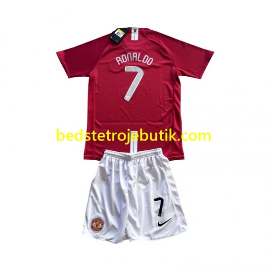 Manchester United Cristiano Ronaldo 7 Champion League 2007 Retro Børn Hjemmebane Fodboldtrøje Kortærmet