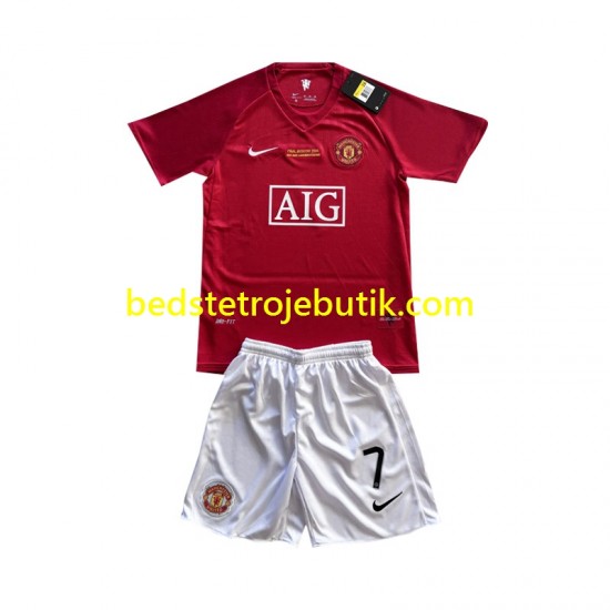 Manchester United Cristiano Ronaldo 7 Champion League 2007 Retro Børn Hjemmebane Fodboldtrøje Kortærmet