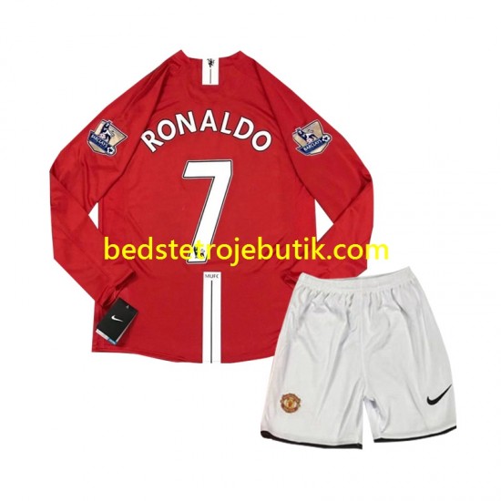 Manchester United Cristiano Ronaldo 7 2007 Retro Børn Hjemmebane Fodboldtrøje Langærmet