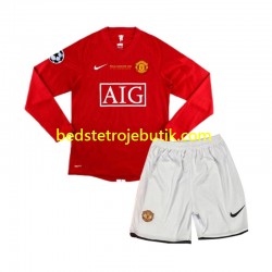 Manchester United Champion League 2007 Retro Børn Hjemmebane Fodboldtrøje Langærmet