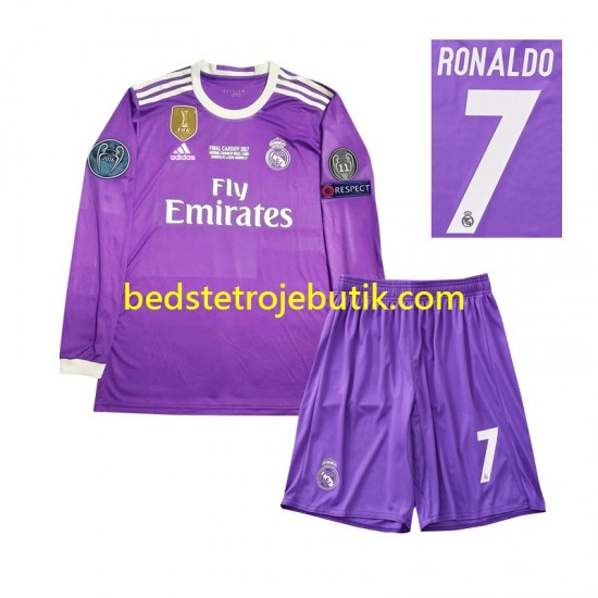 Real Madrid Cristiano Ronaldo 7 2016 Retro Børn Udebane Fodboldtrøje Langærmet