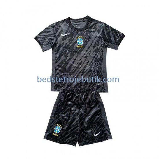 Brasilien Målmand Børn Udebane Fodboldtrøje 2024 Kortærmet