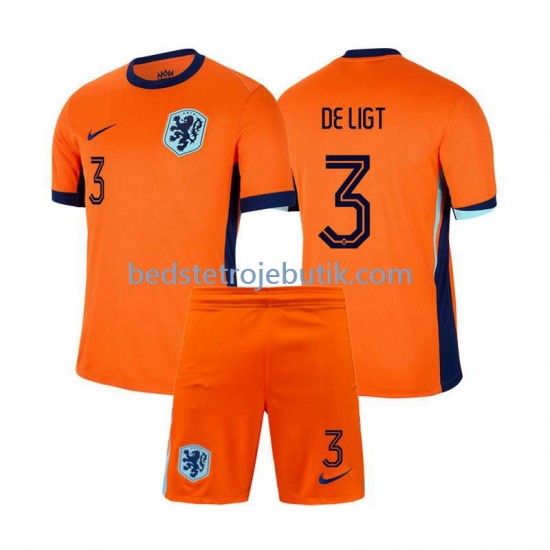 Holland Matthijs de Ligt 3 Børn Hjemmebane Fodboldtrøje Euro 2024 Kortærmet