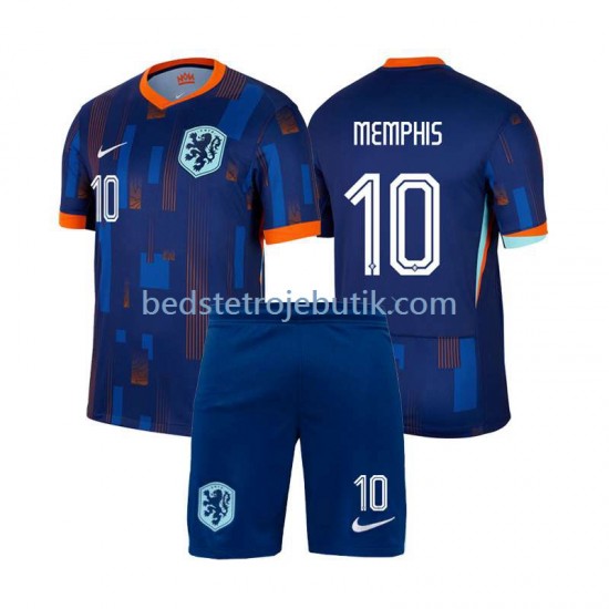 Holland Memphis Depay 10 Børn Udebane Fodboldtrøje Euro 2024 Kortærmet